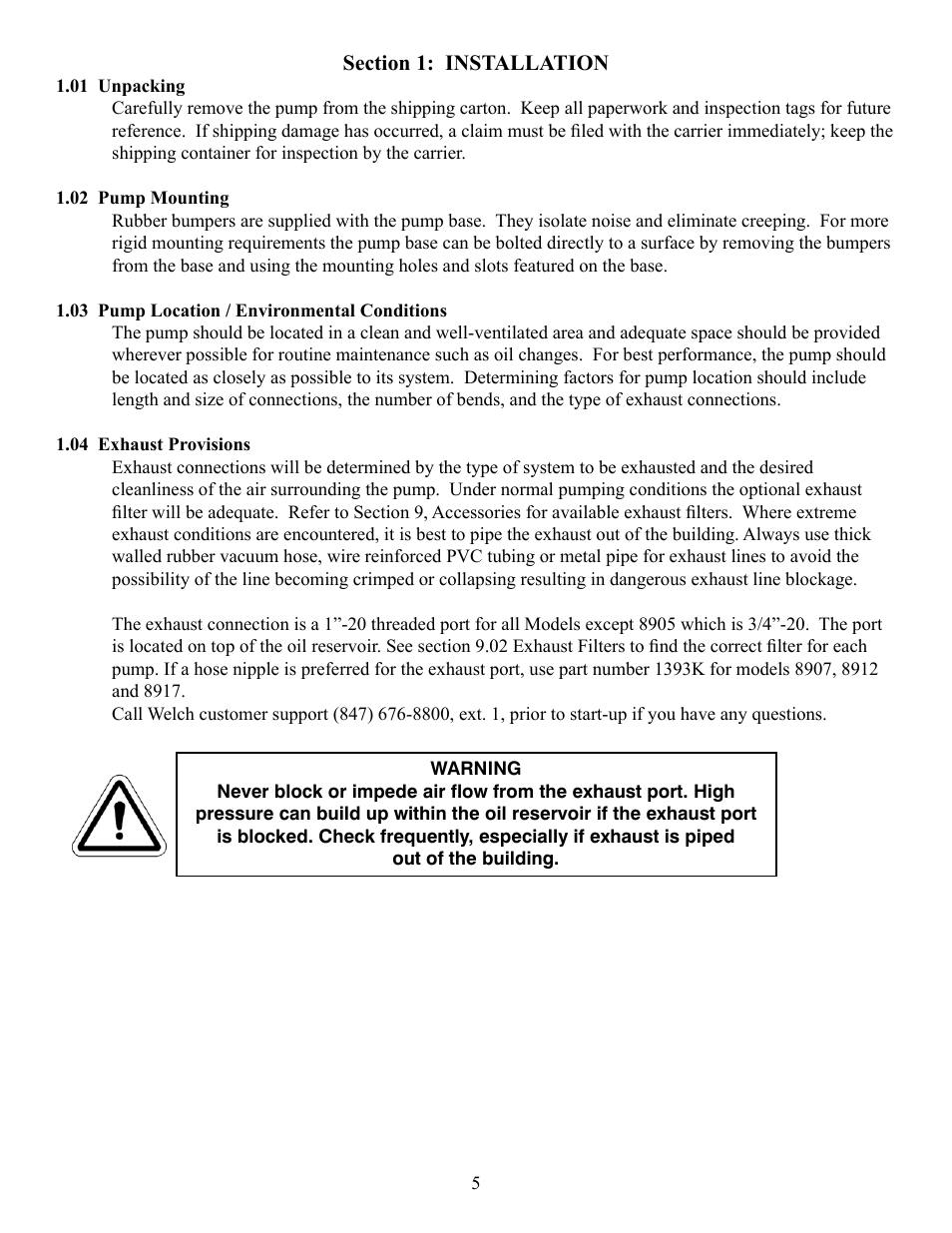 Welch Vacuum 8925 Direct Drive Rotary Vane Pump User Manual | Page 5 / 46