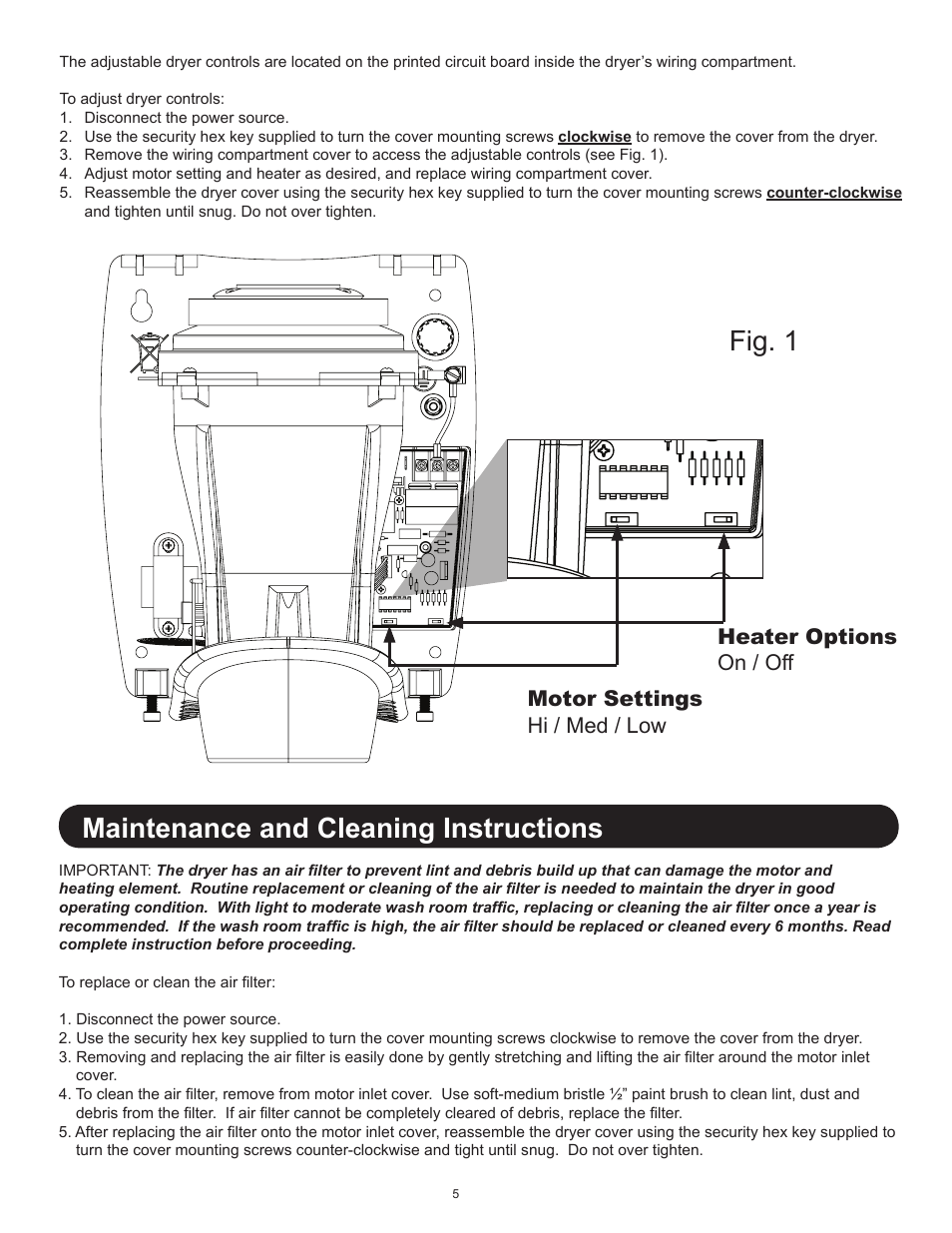 Fig. 1, Maintenance and cleaning instructions | World Dryer SMARTdri Series K and K4 User Manual | Page 5 / 16