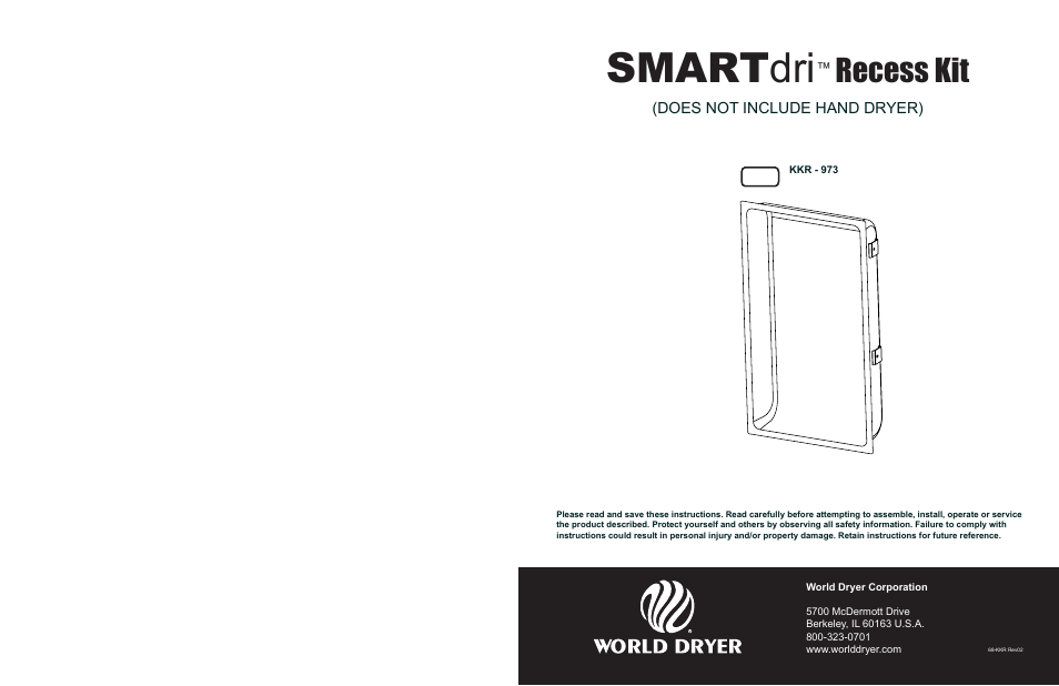 World Dryer SMARTdri Series Recess Kit KKR - 973 User Manual | 2 pages