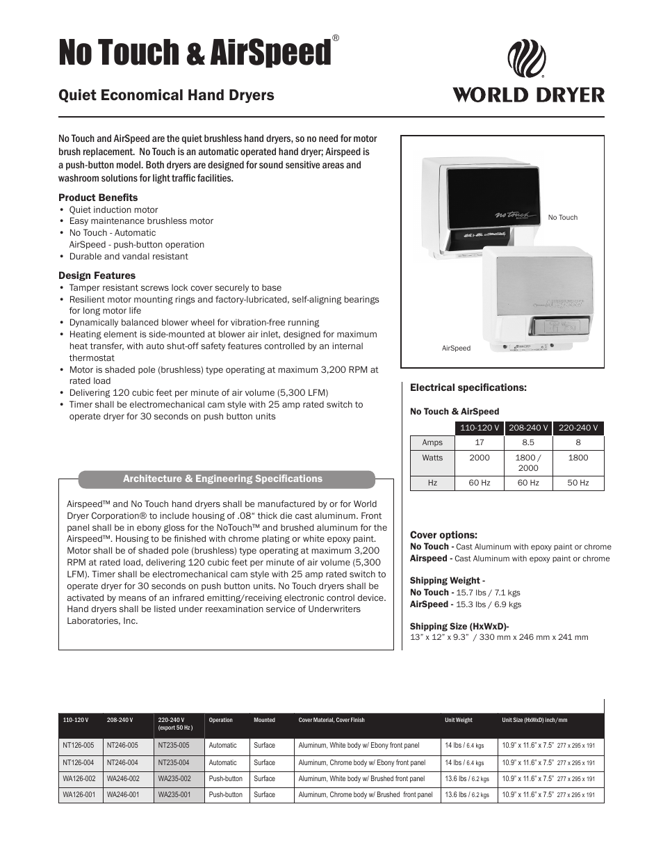 World Dryer AirSpeed User Manual | 2 pages