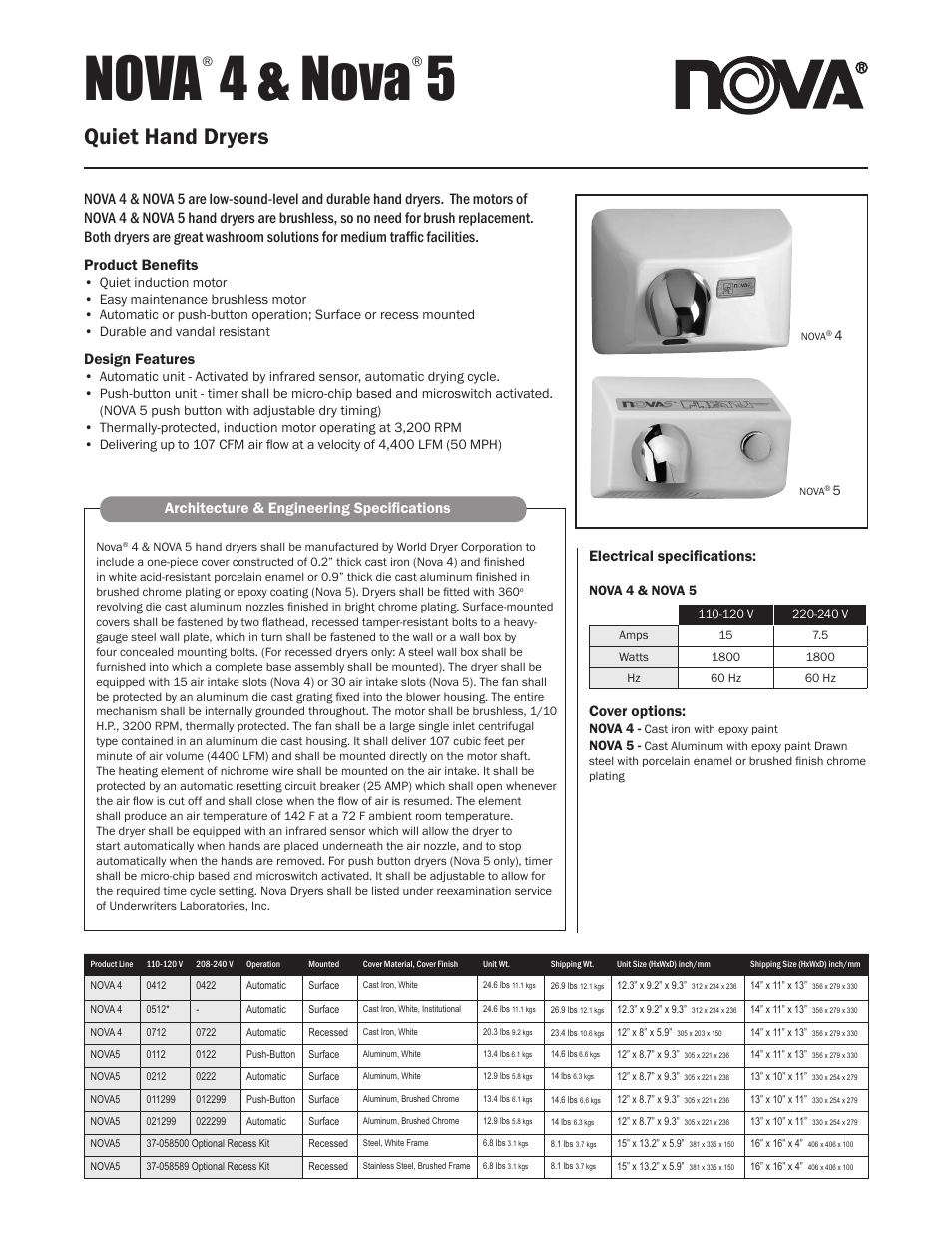 World Dryer Nova 4 User Manual | 2 pages