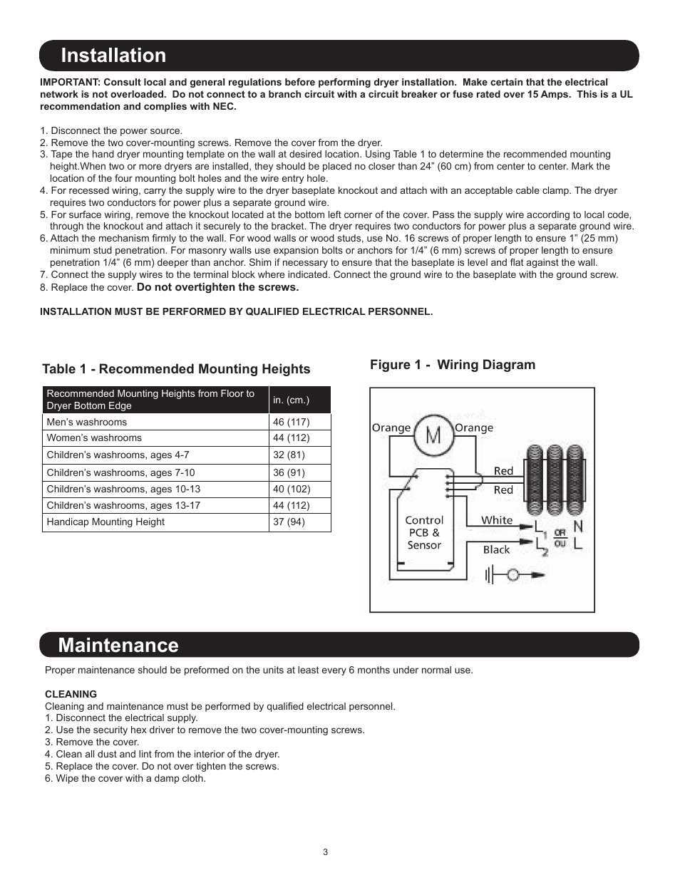 Installation maintenance | World Dryer Nova 1 User Manual | Page 3 / 13