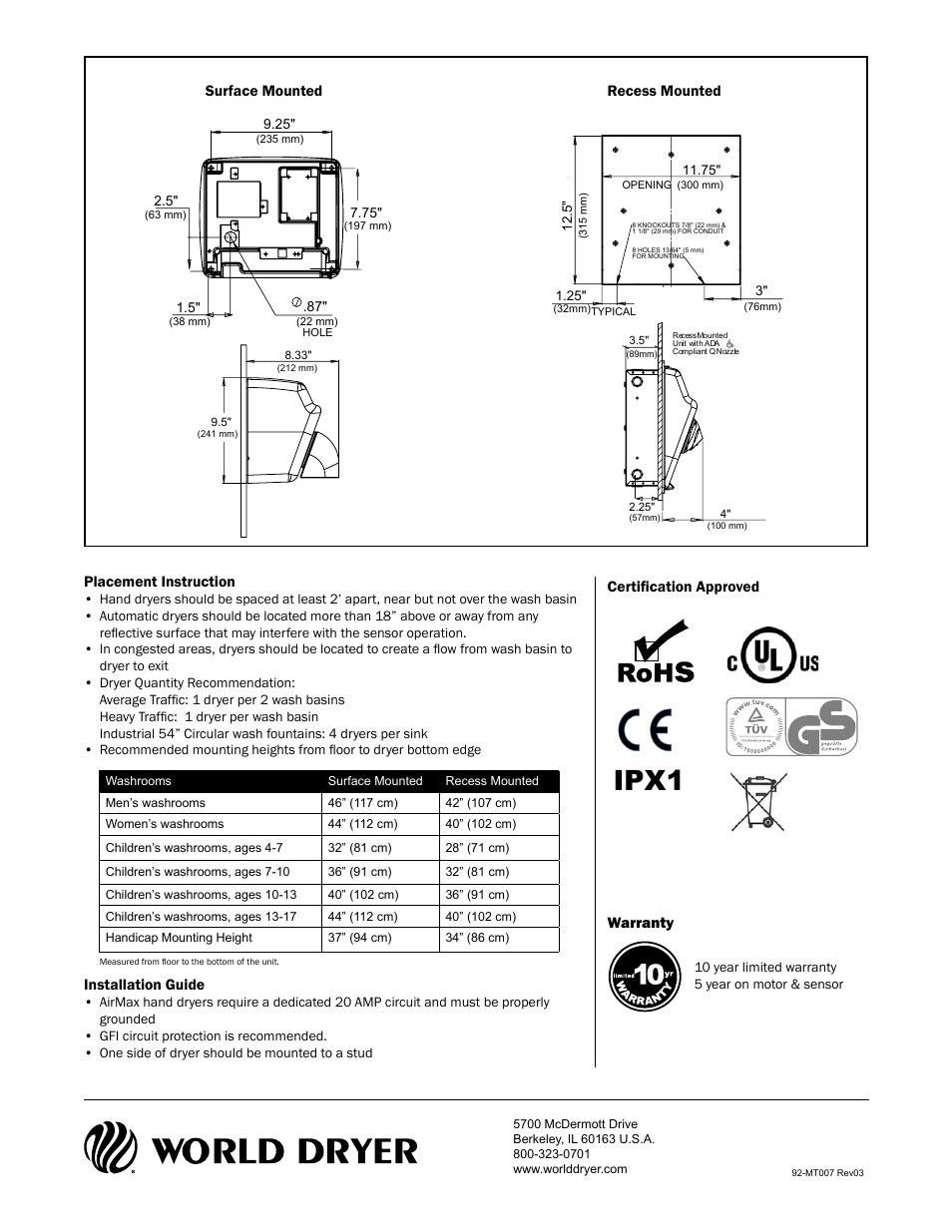 Ipx1 | World Dryer AirMax User Manual | Page 2 / 2