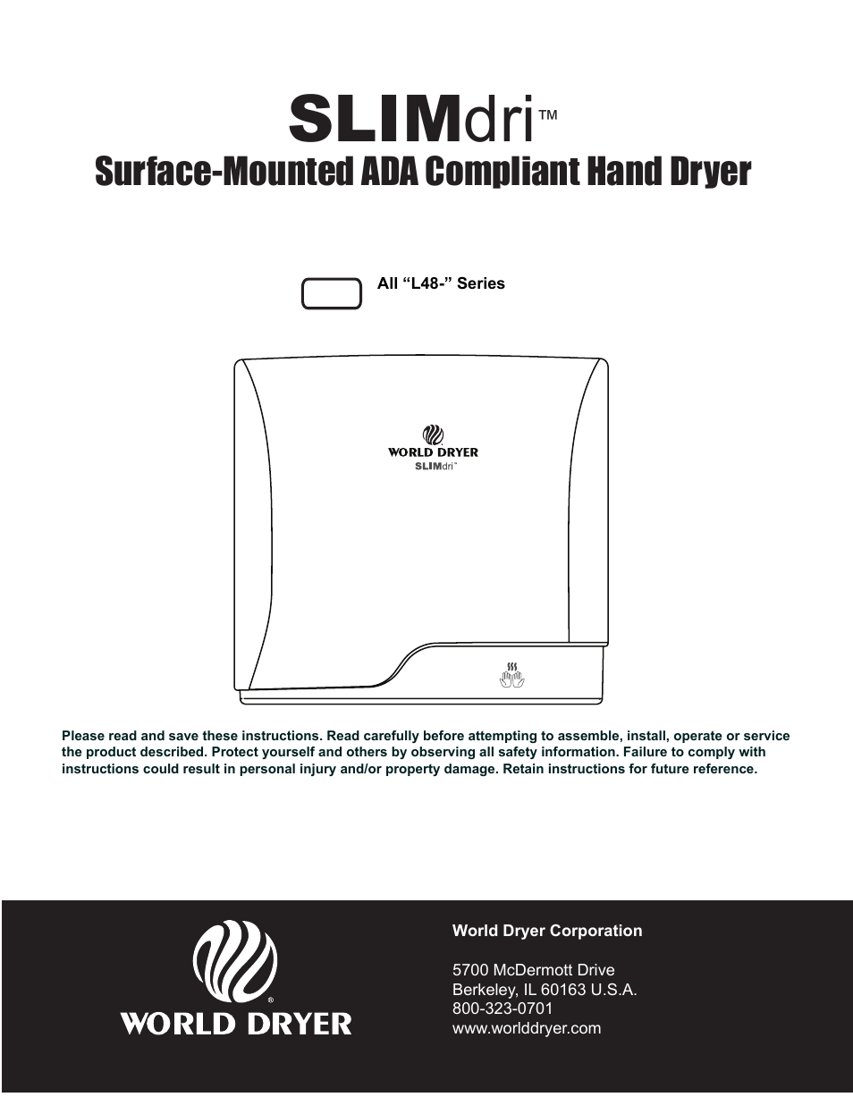 World Dryer SLIMdri L48 User Manual | 6 pages