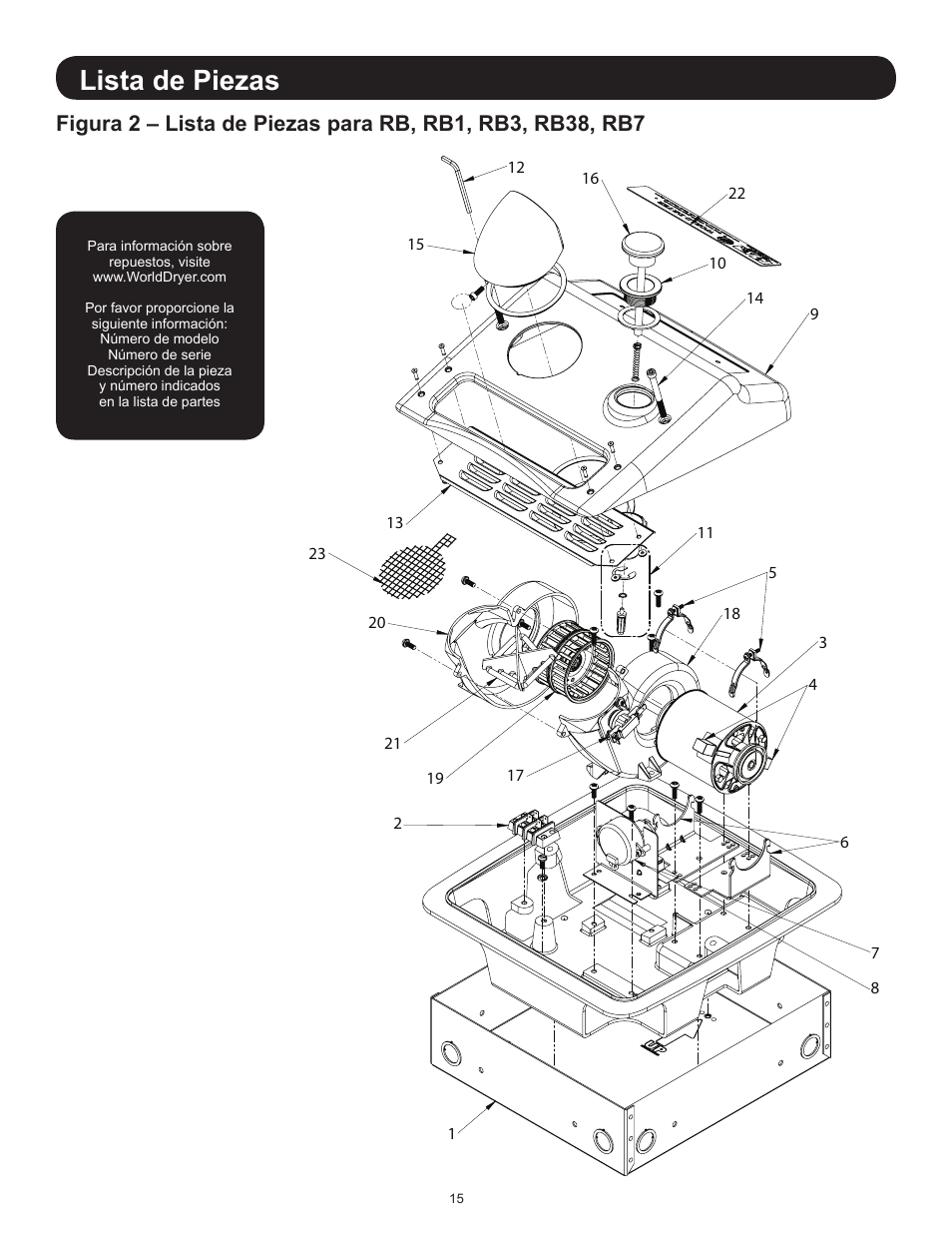 Lista de piezas | World Dryer AirStyle B User Manual | Page 15 / 28