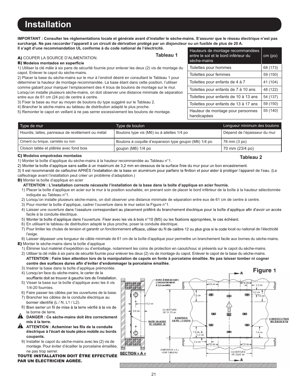 Installation, Figure | World Dryer AirStyle B User Manual | Page 21 / 28