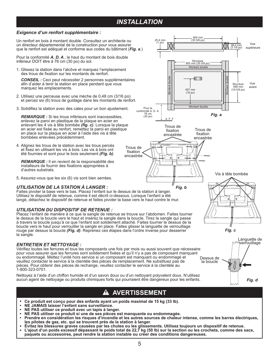 Installation, Avertissement | World Dryer DryBaby ABC-300HSR User Manual | Page 6 / 10