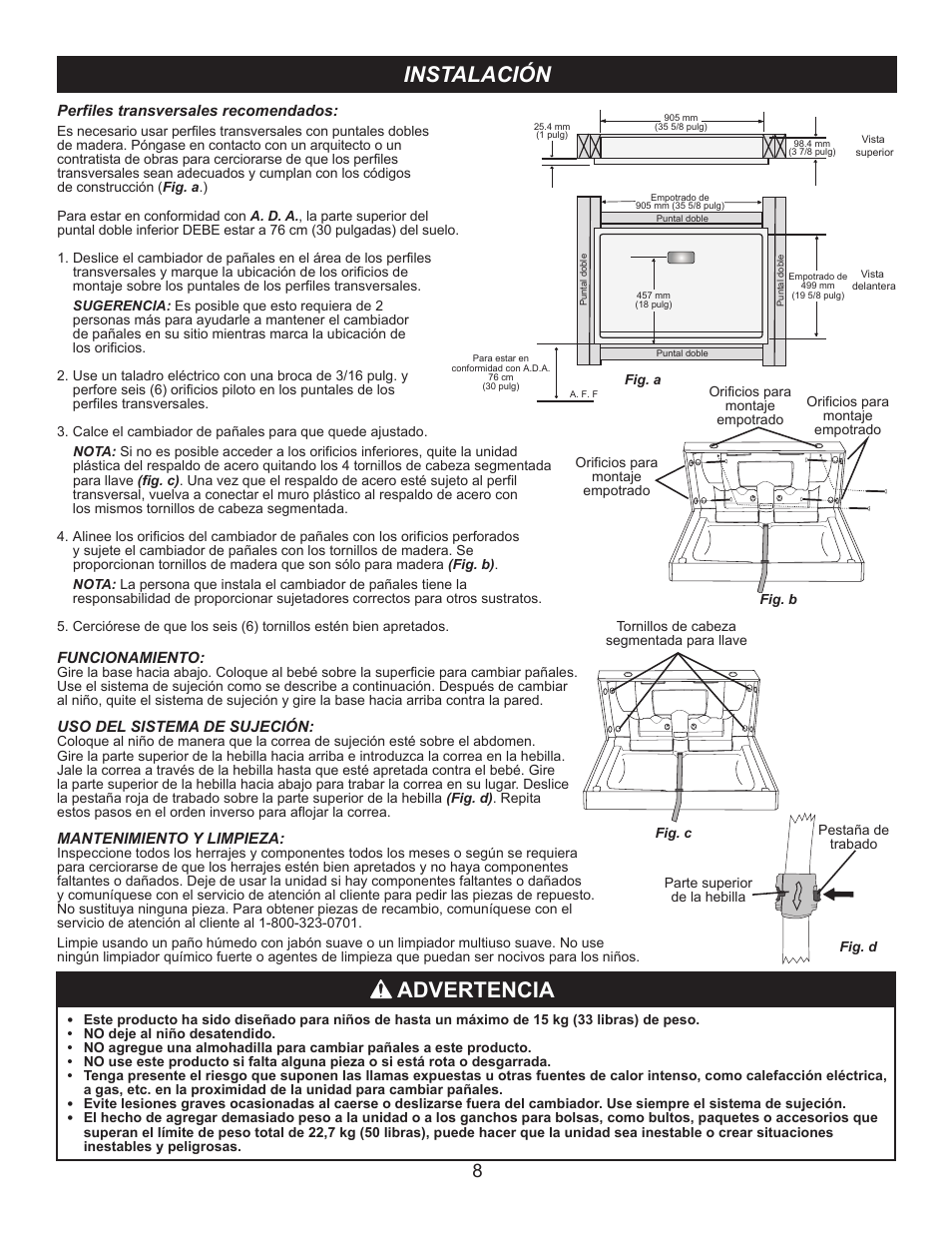 Instalación, Advertencia | World Dryer DryBaby ABC-300HSR User Manual | Page 9 / 10