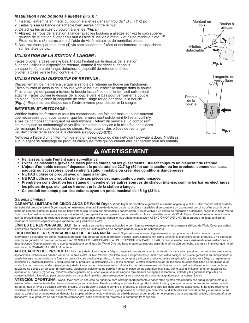 Avertissement | World Dryer DryBaby ABC-300HS User Manual | Page 7 / 10