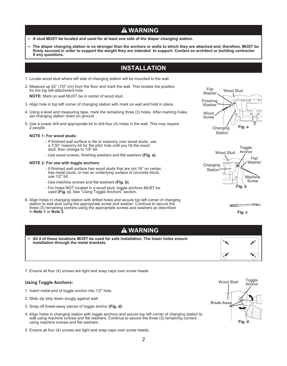 Installation, Warning | World Dryer DryBaby ABC-300H User Manual | Page 3 / 13