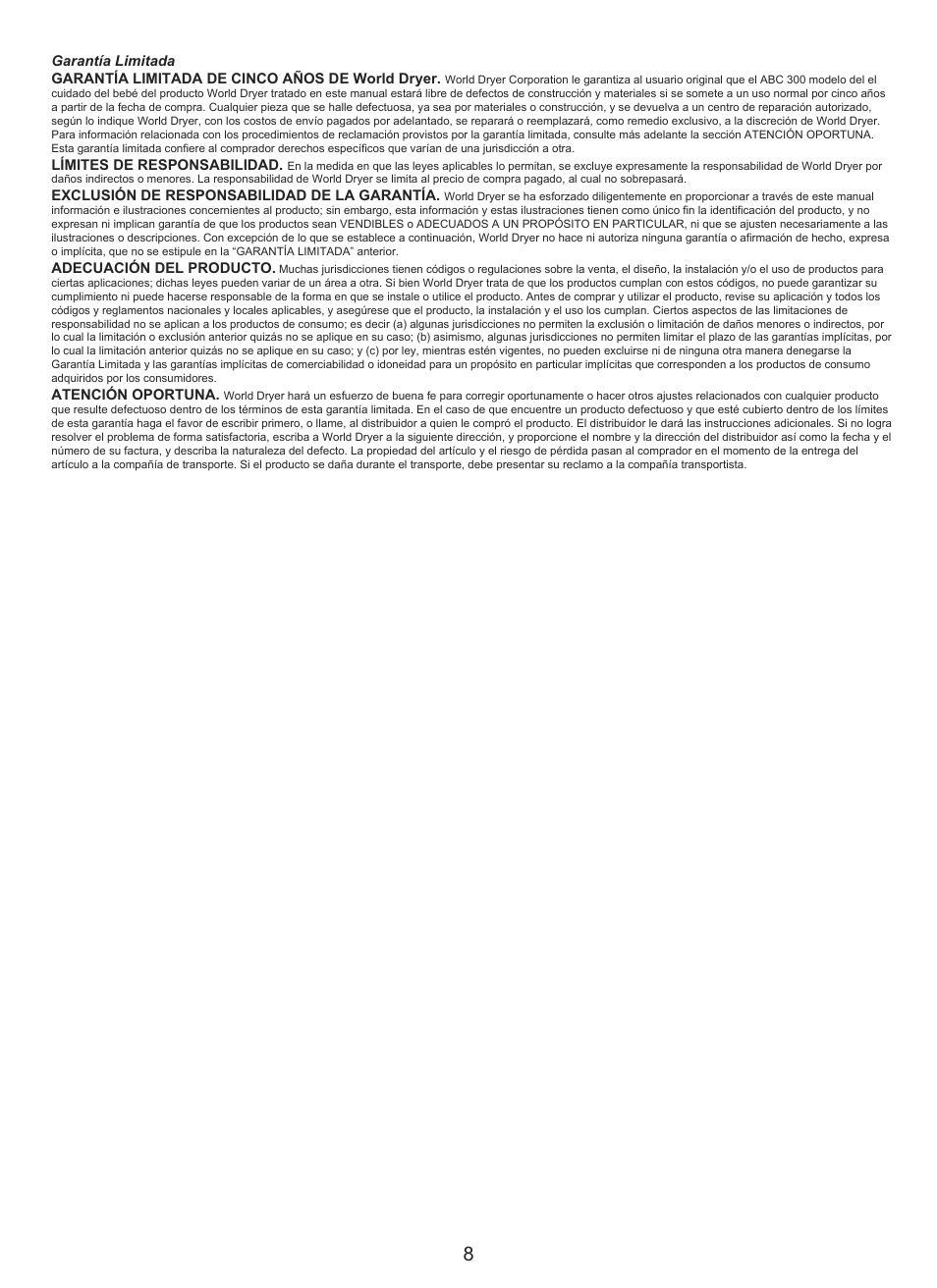 World Dryer DryBaby ABC-300H User Manual | Page 9 / 13