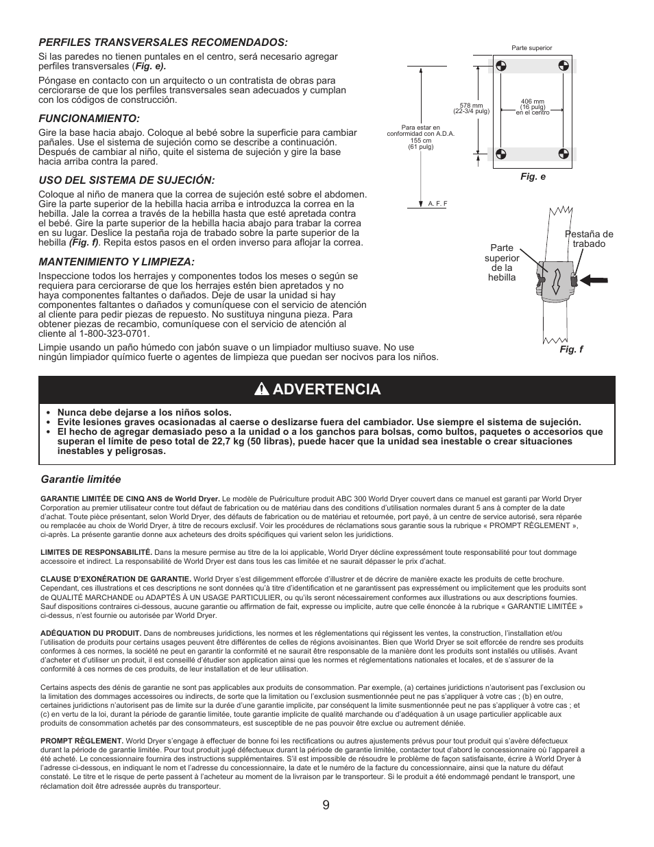 Advertencia | World Dryer DryBaby ABC 300V User Manual | Page 10 / 10