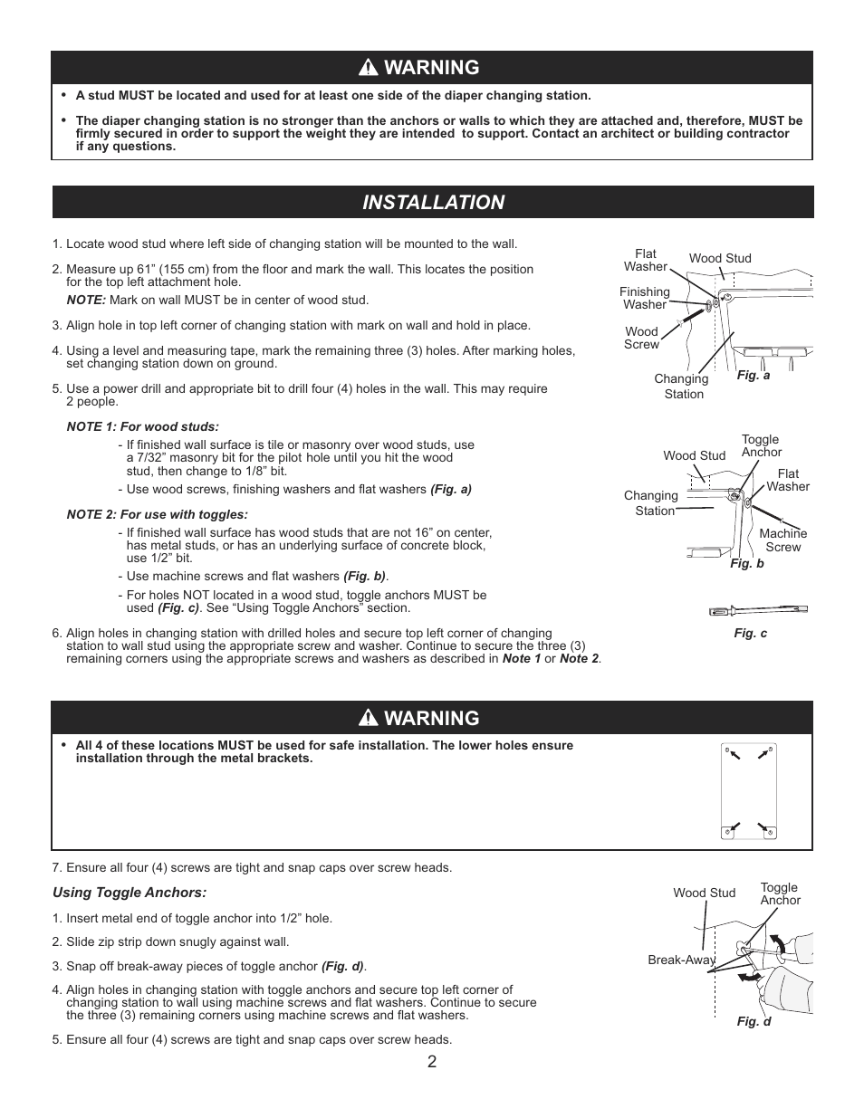 Installation, Warning | World Dryer DryBaby ABC 300V User Manual | Page 3 / 10