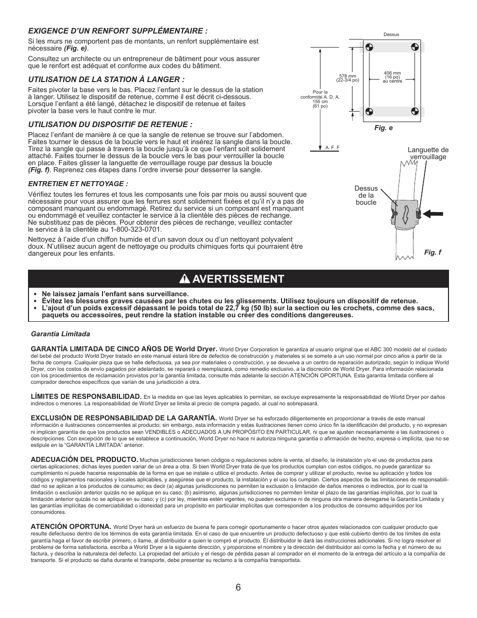 Avertissement | World Dryer DryBaby ABC 300V User Manual | Page 7 / 10