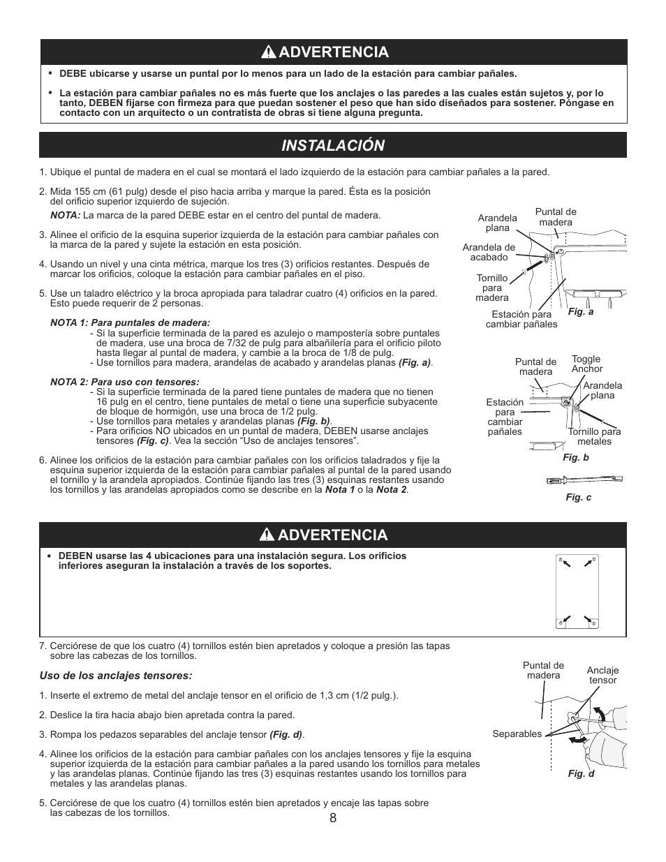 Instalación, Advertencia | World Dryer DryBaby ABC 300V User Manual | Page 9 / 10