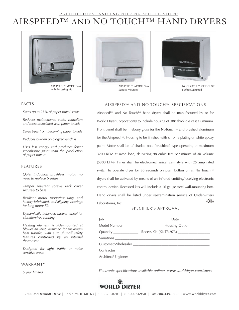 World Dryer AirSpeed User Manual | 2 pages