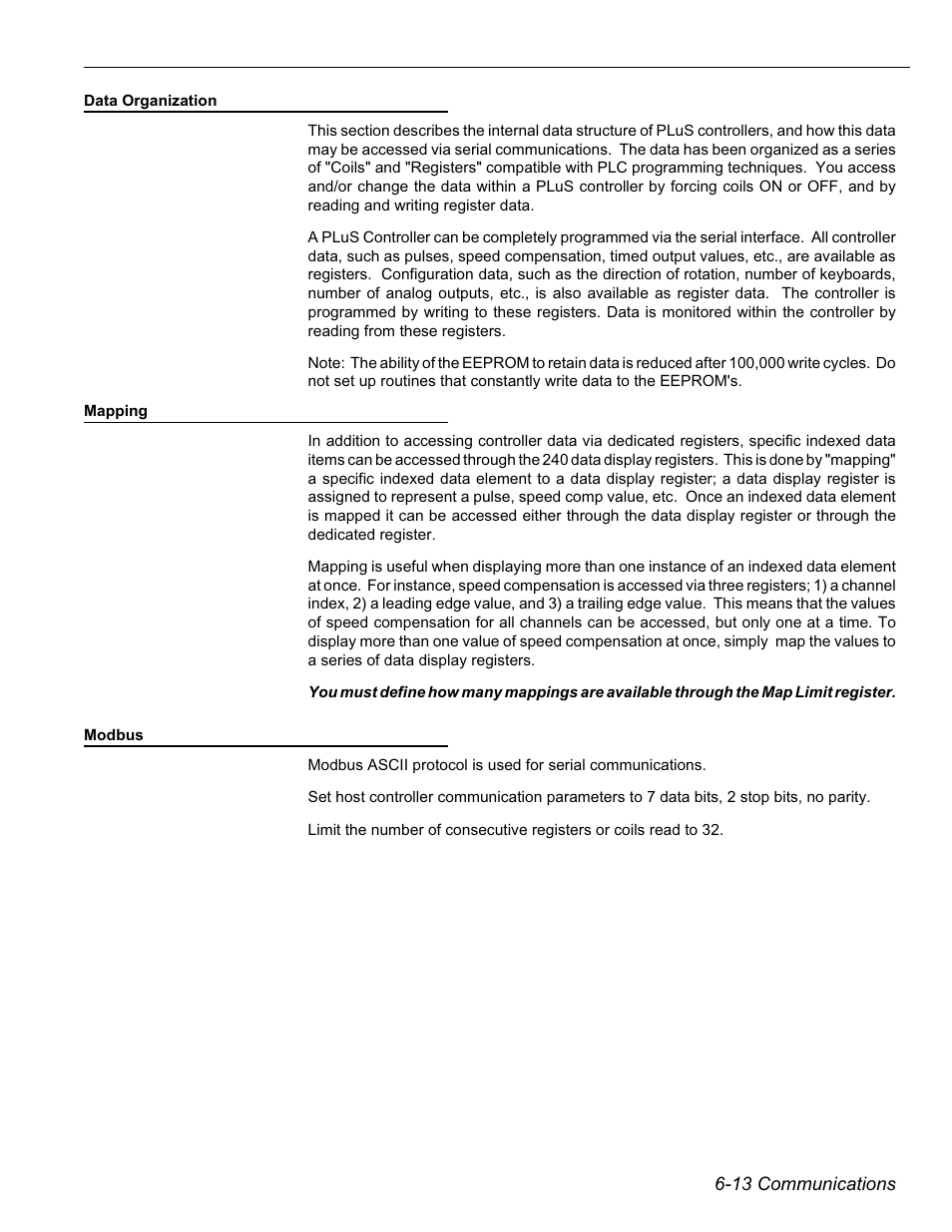 Data organization, Mapping, Modbus | Electro Cam PS-6144 Series User Manual | Page 85 / 112