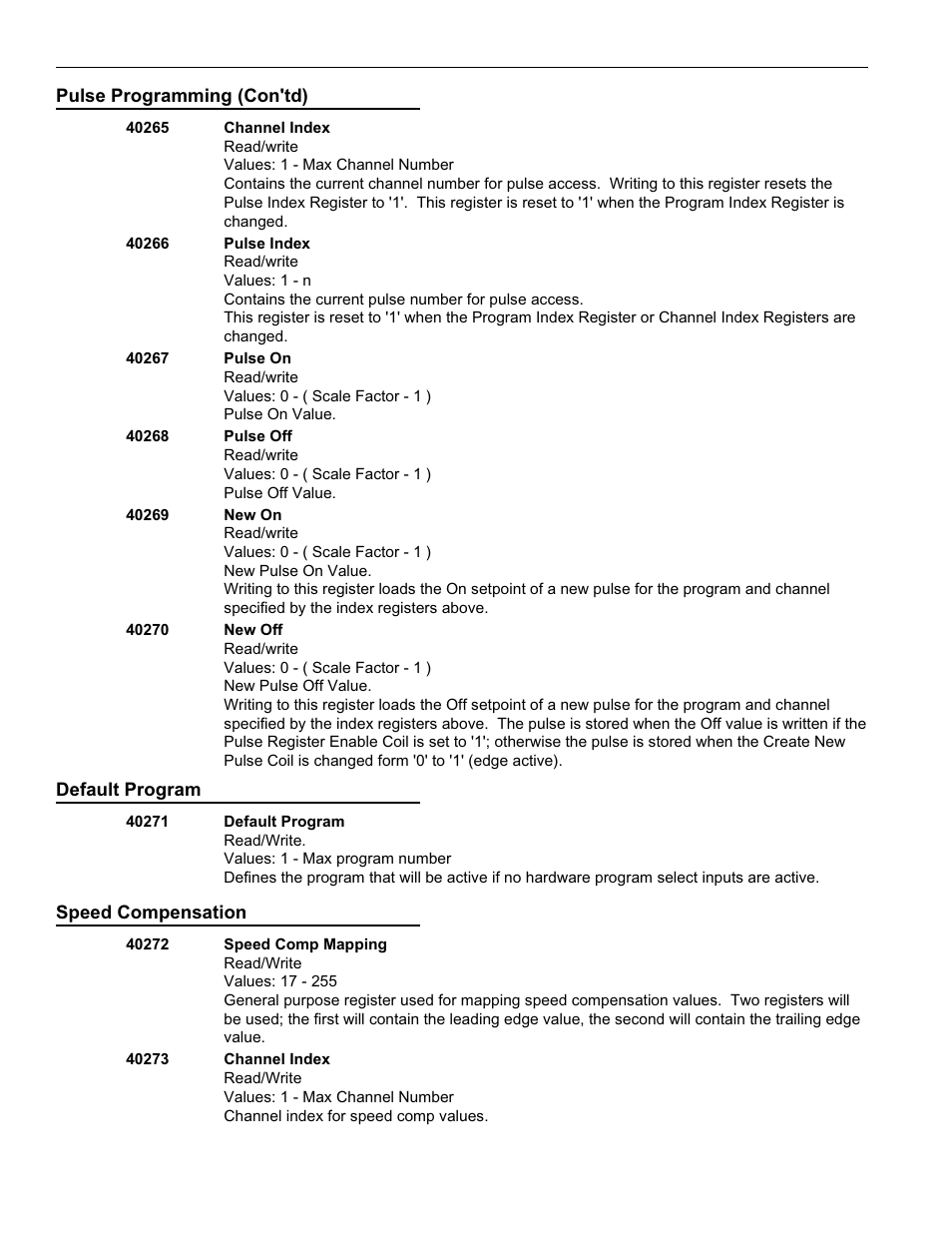 Default program, Speed compensation, Registers (cont'd) | Electro Cam PS-6144 Series User Manual | Page 90 / 112