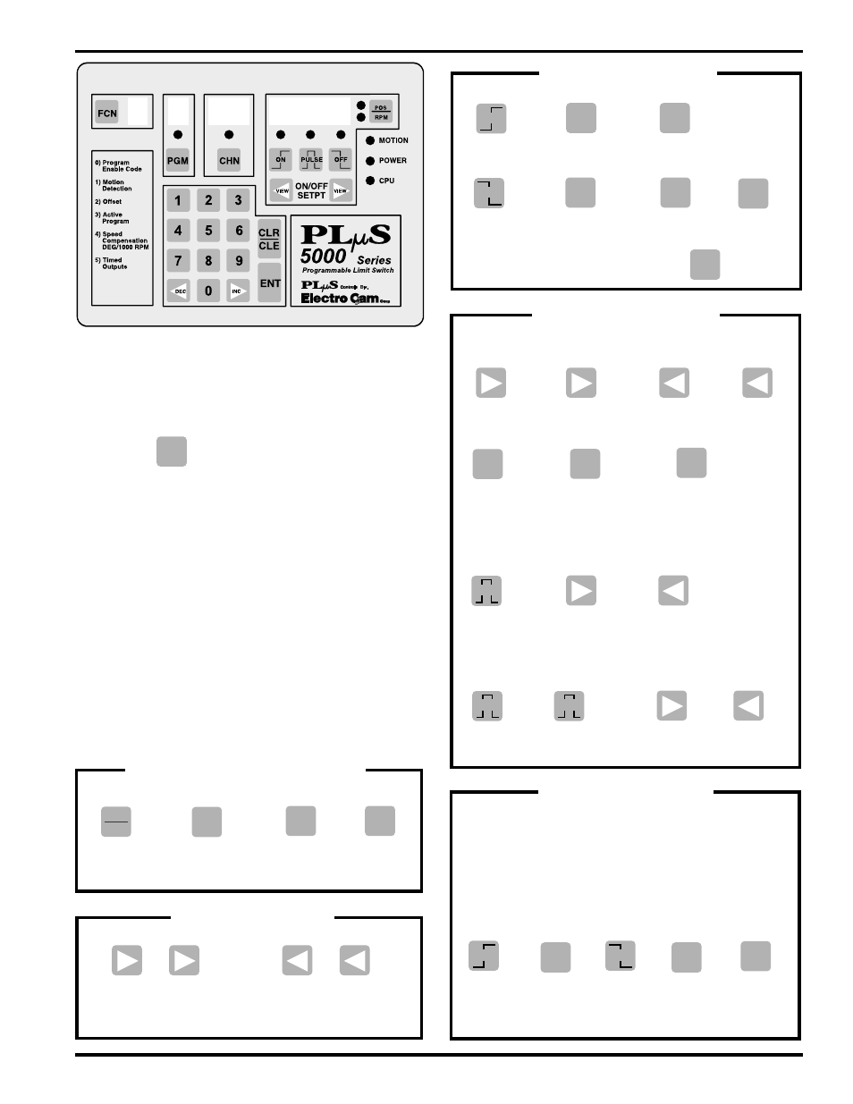Output setpoint programming, 3 programming, standard features, Create setpoints clear setpoints | Select output channel, 16 view setpoints, Clear 1 pulse, Clear existing setpoints, Multi-pulse mode pulse mode, Change setpoints, Inc/dec numeric entry | Electro Cam 5000 Series User Manual | Page 31 / 80
