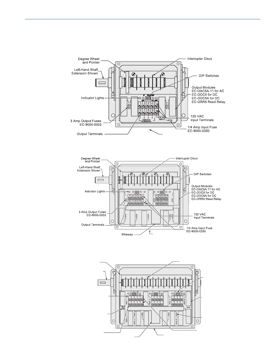 3004/3008/3012 layout drawings, Terminal and component identification | Electro Cam EC-3400 Series User Manual | Page 5 / 8