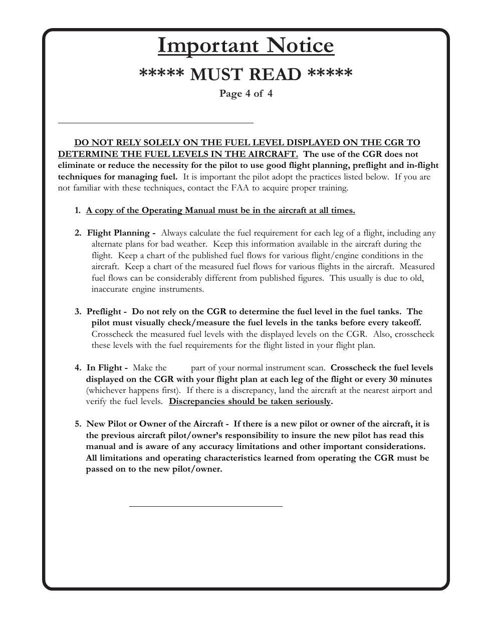 Important notice, Must read | Electronics International CGR-30P User Manual | Page 5 / 75