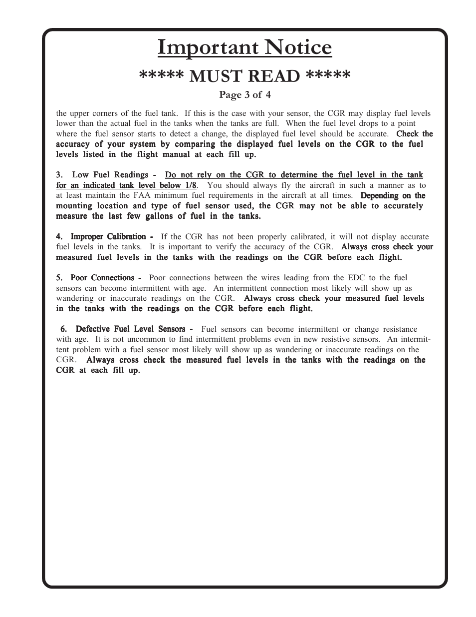 Important notice, Must read | Electronics International CGR-30P User Manual | Page 4 / 52