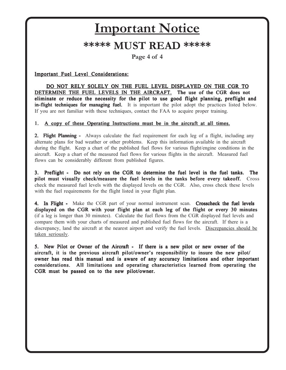 Important notice, Must read | Electronics International CGR-30P User Manual | Page 5 / 52