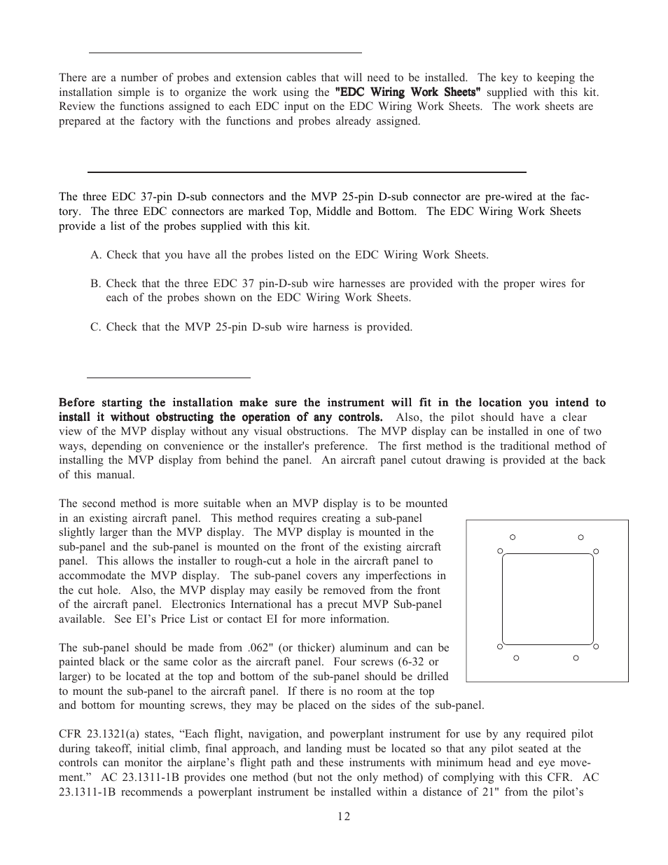 2 review the "edc wiring work sheets, 4 install the mvp display | Electronics International MVP-50P User Manual | Page 20 / 106