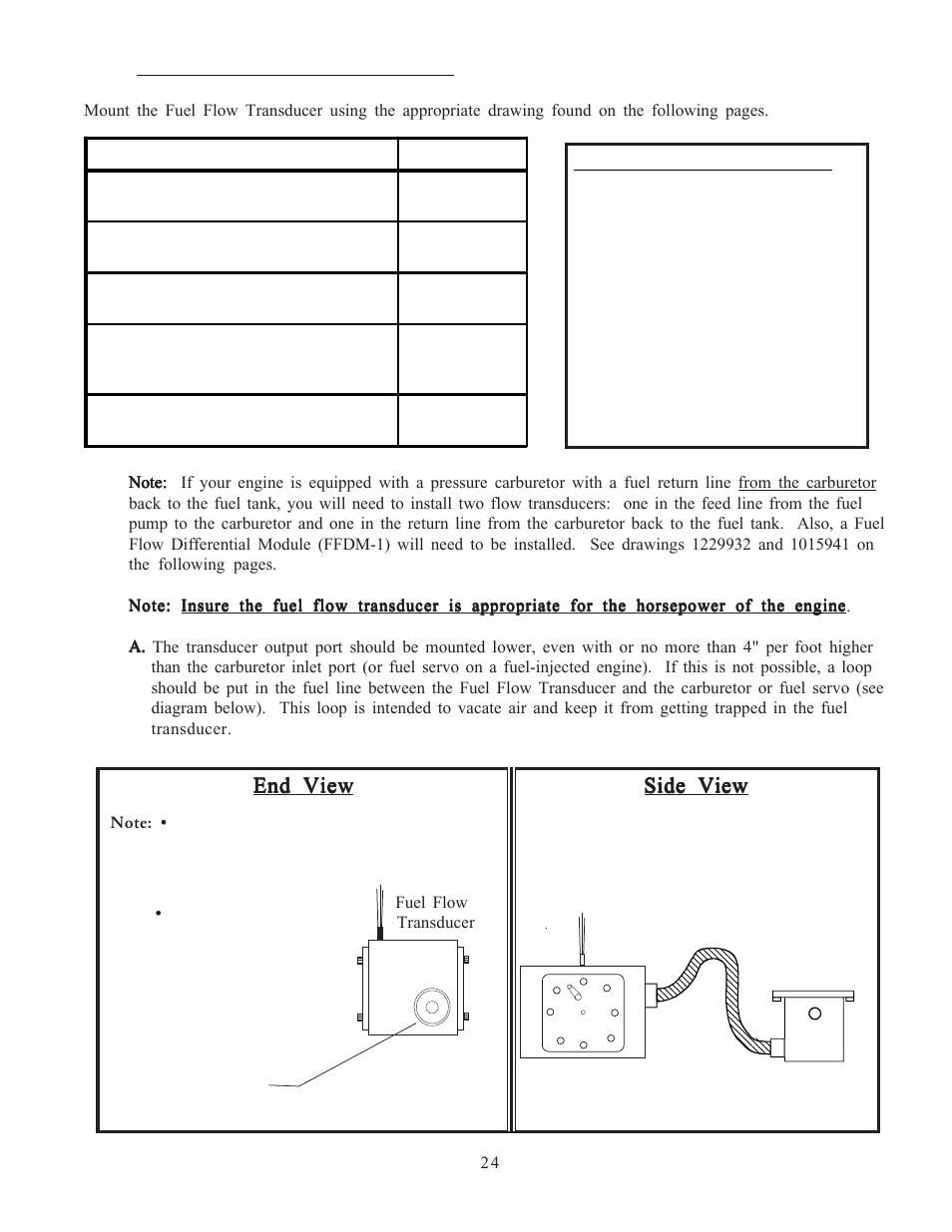 13 install the fuel flow transducer, End view | Electronics International MVP-50P User Manual | Page 32 / 106