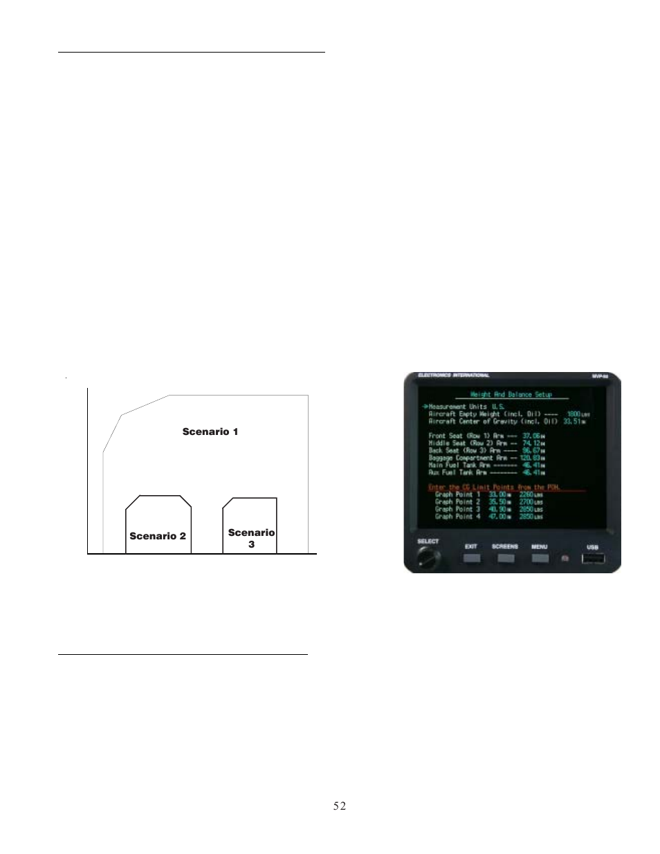 10 “weight & balance setup” screen, 11 “fuel tank calibration” screen | Electronics International MVP-50P User Manual | Page 51 / 84