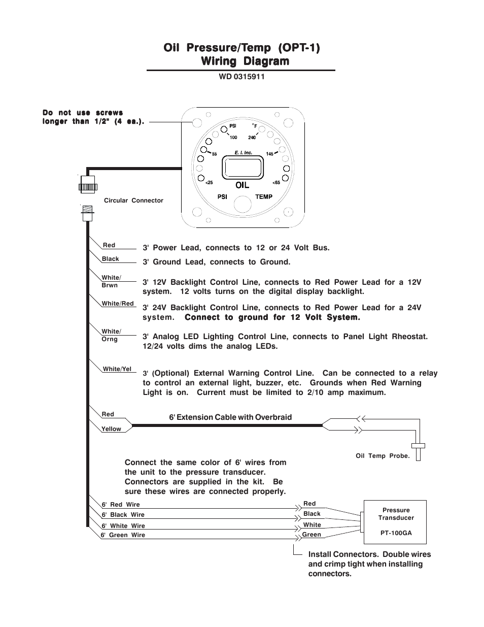 Oil pressure/t | Electronics International OPT-1 User Manual | Page 12 / 14