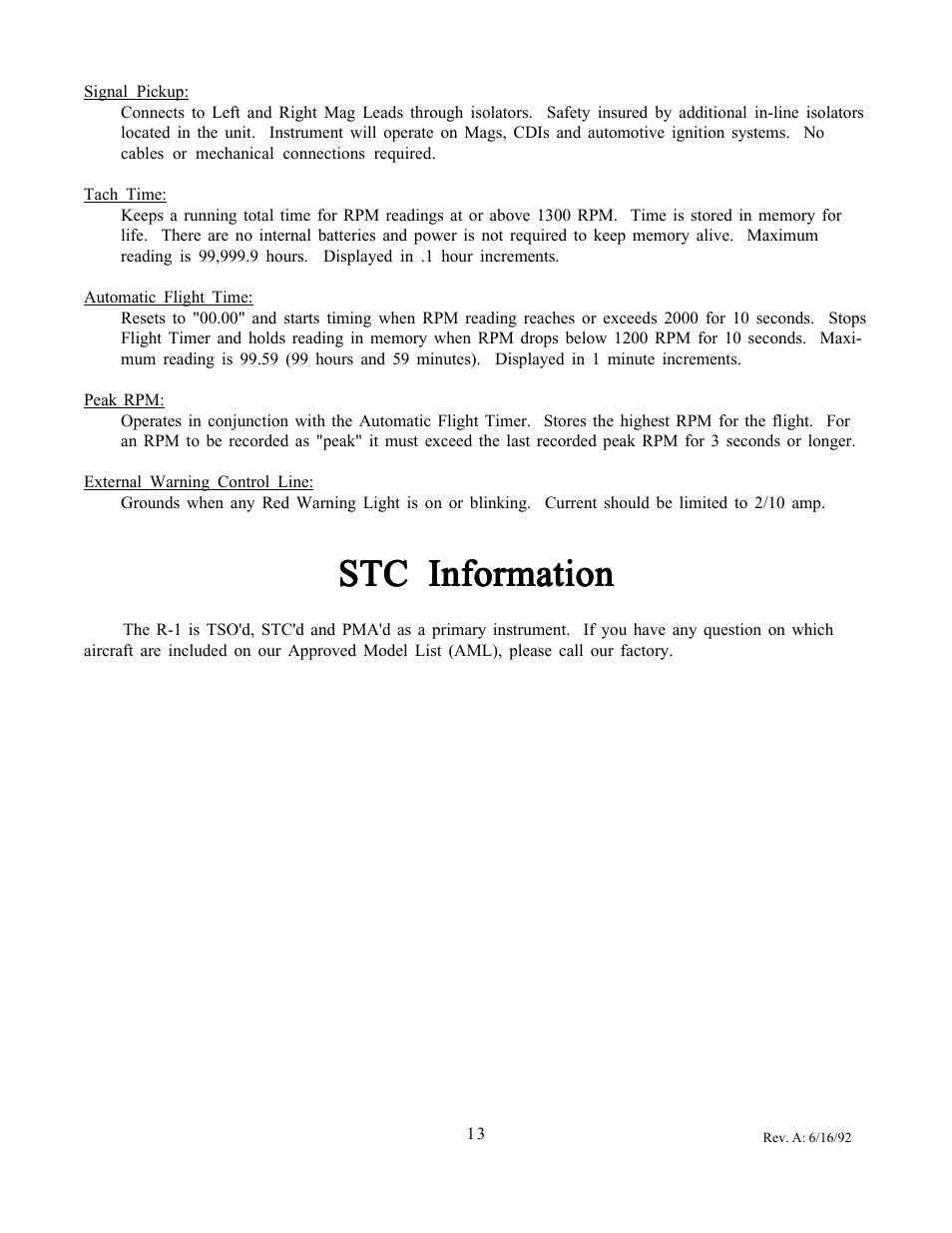 Stc information | Electronics International R-1-N1 User Manual | Page 15 / 15