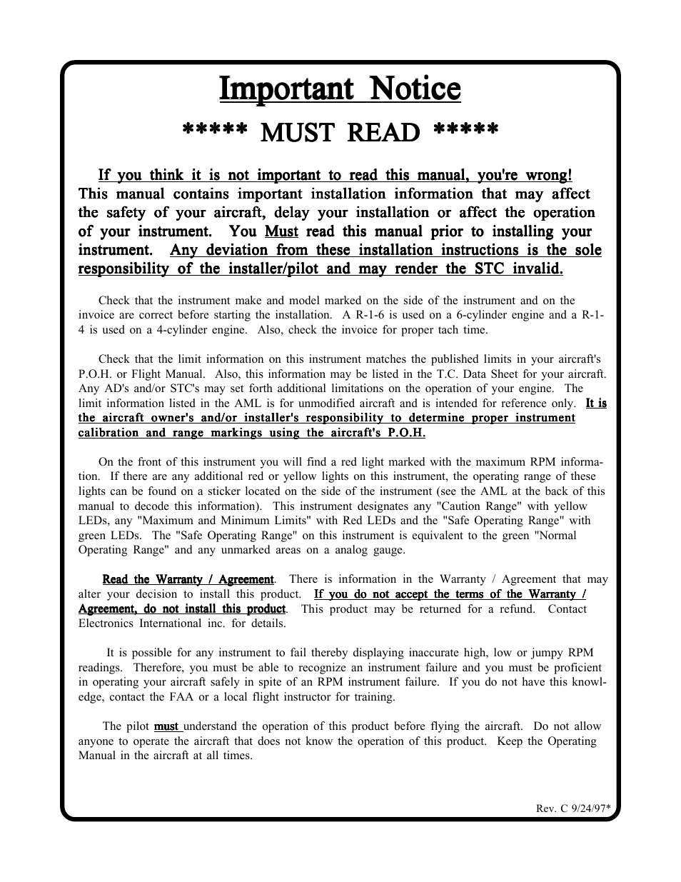 Important notice, Must read | Electronics International R-1-N1 User Manual | Page 2 / 15