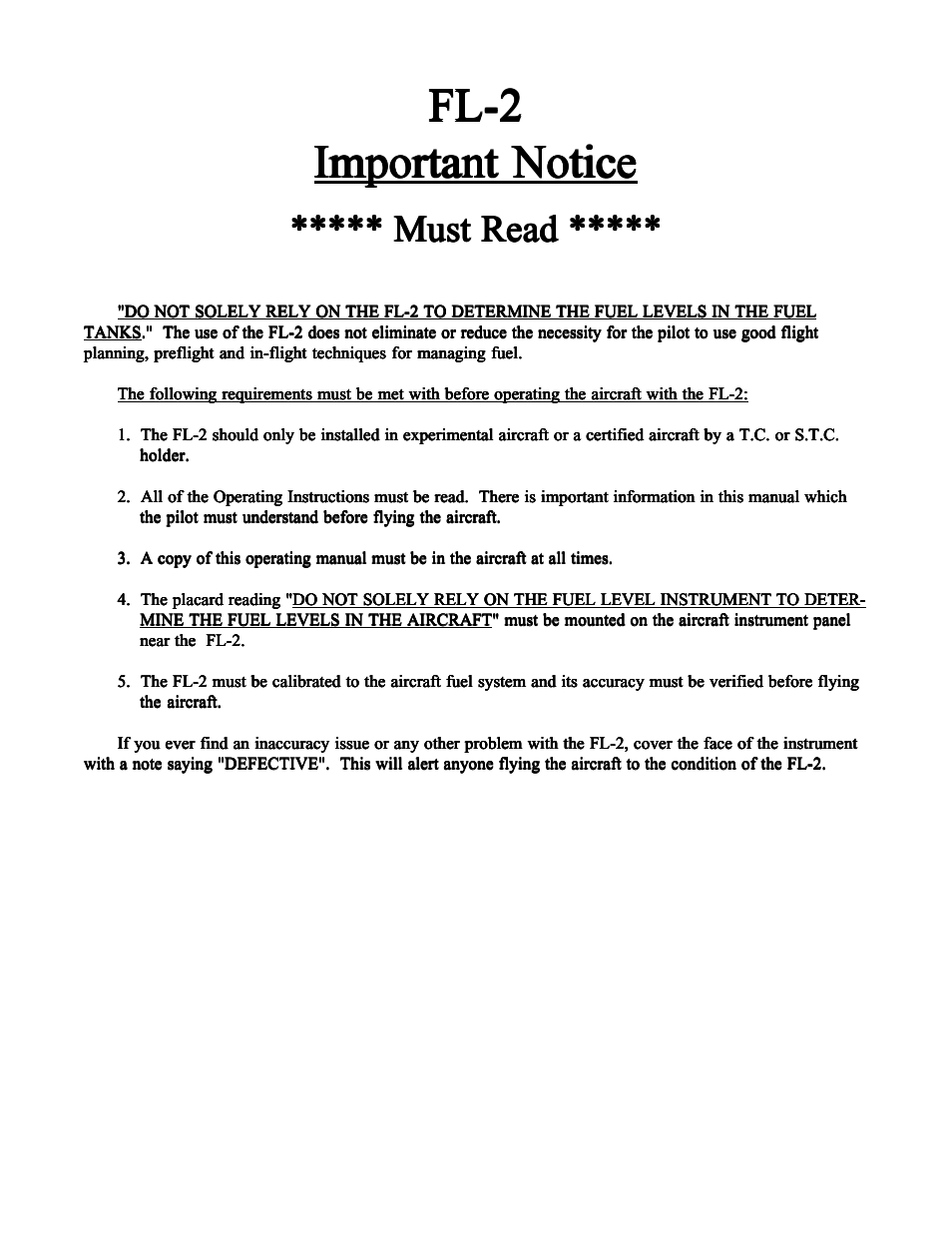 Fl-2, Must read | Electronics International FL-2 User Manual | Page 2 / 26