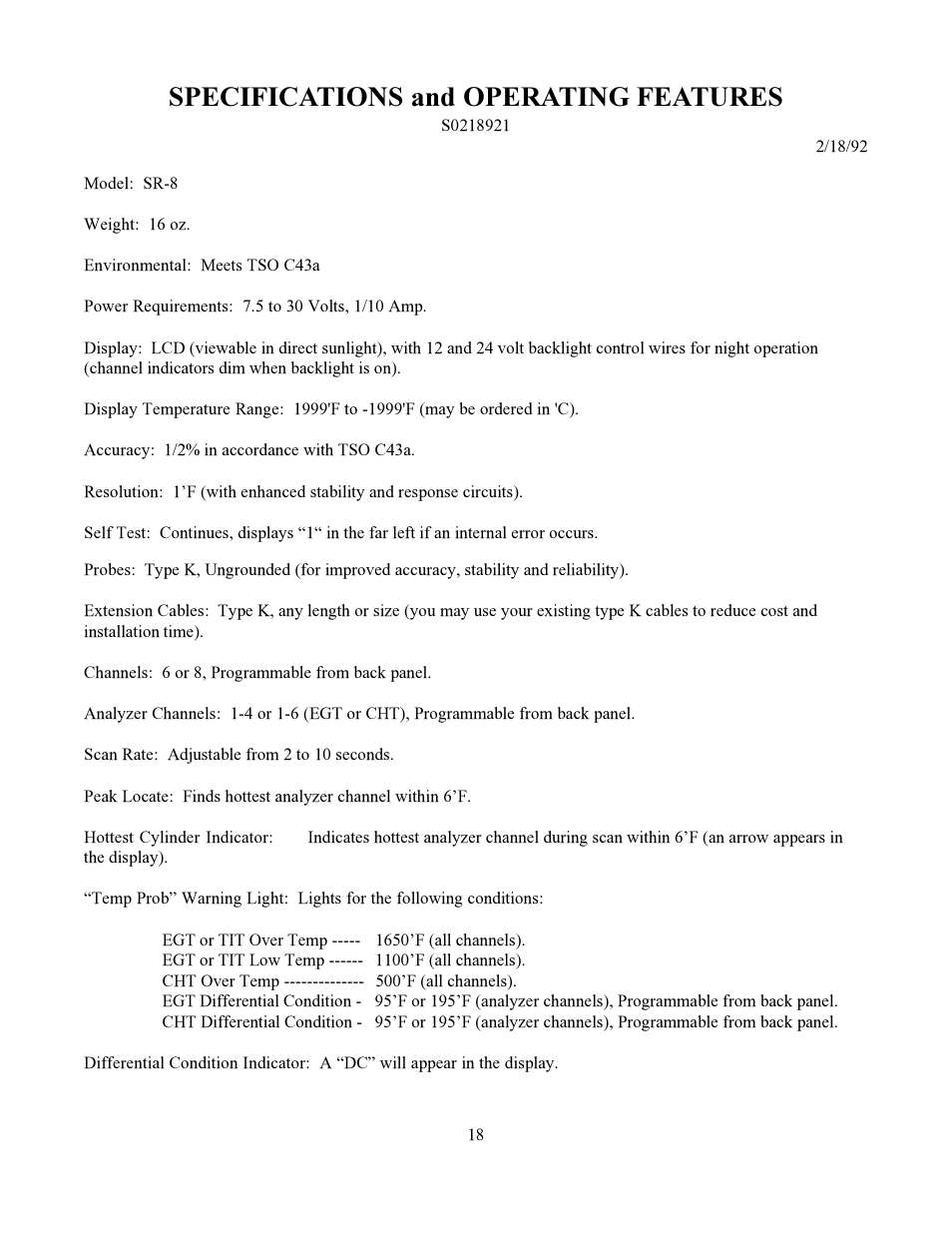 Specifications and operating features | Electronics International SR-8A User Manual | Page 21 / 25