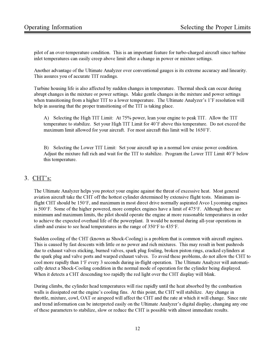 Operating information, Chts, Selecting the proper limits | Electronics International US-8A User Manual | Page 15 / 37