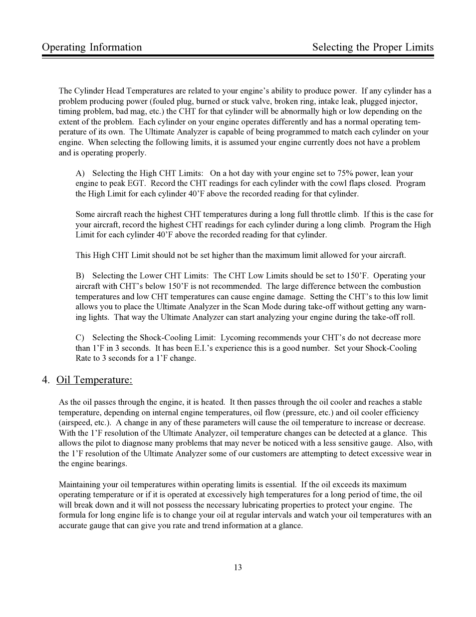 Oil temperature, Selecting the proper limits operating information | Electronics International US-8A User Manual | Page 16 / 37