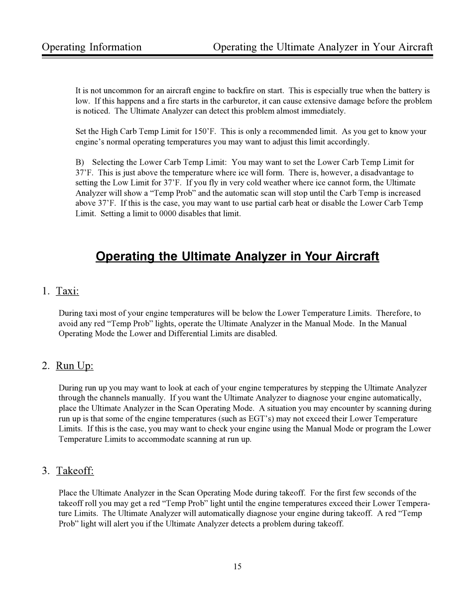 Operating the ultimate analyzer in your aircraft | Electronics International US-8A User Manual | Page 18 / 37