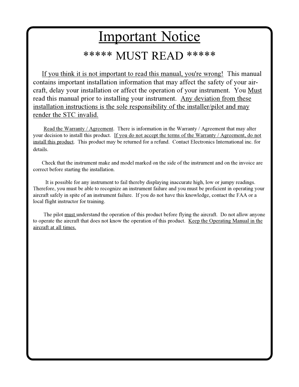 Important notice, Must read | Electronics International US-8A User Manual | Page 3 / 37