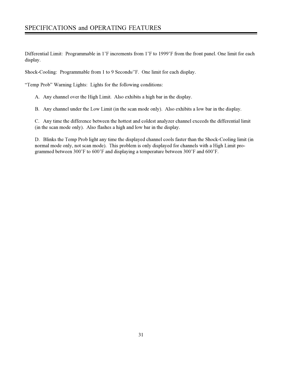 Specifications and operating features | Electronics International US-8A User Manual | Page 35 / 37