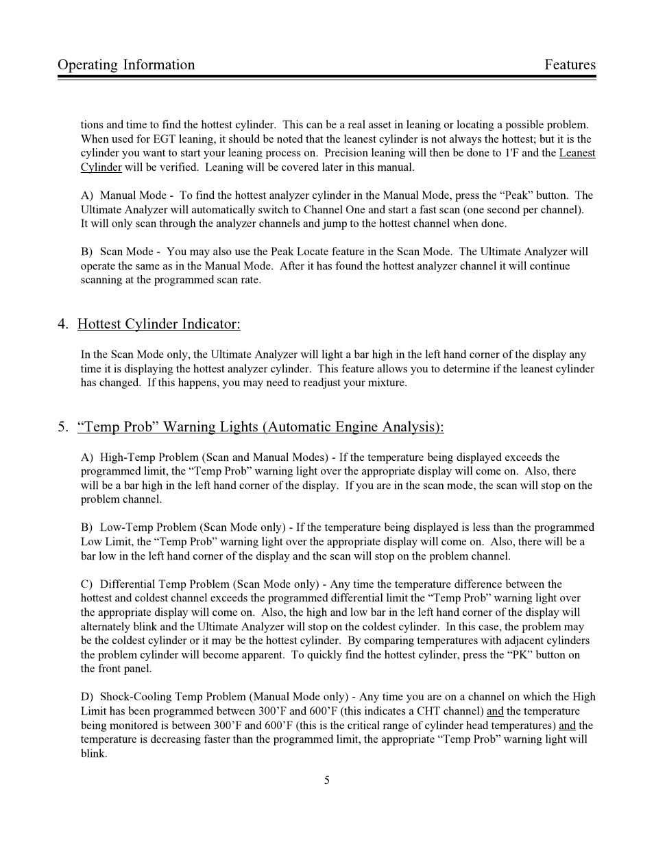 Hottest cylinder indicator, Features operating information | Electronics International US-8A User Manual | Page 8 / 37