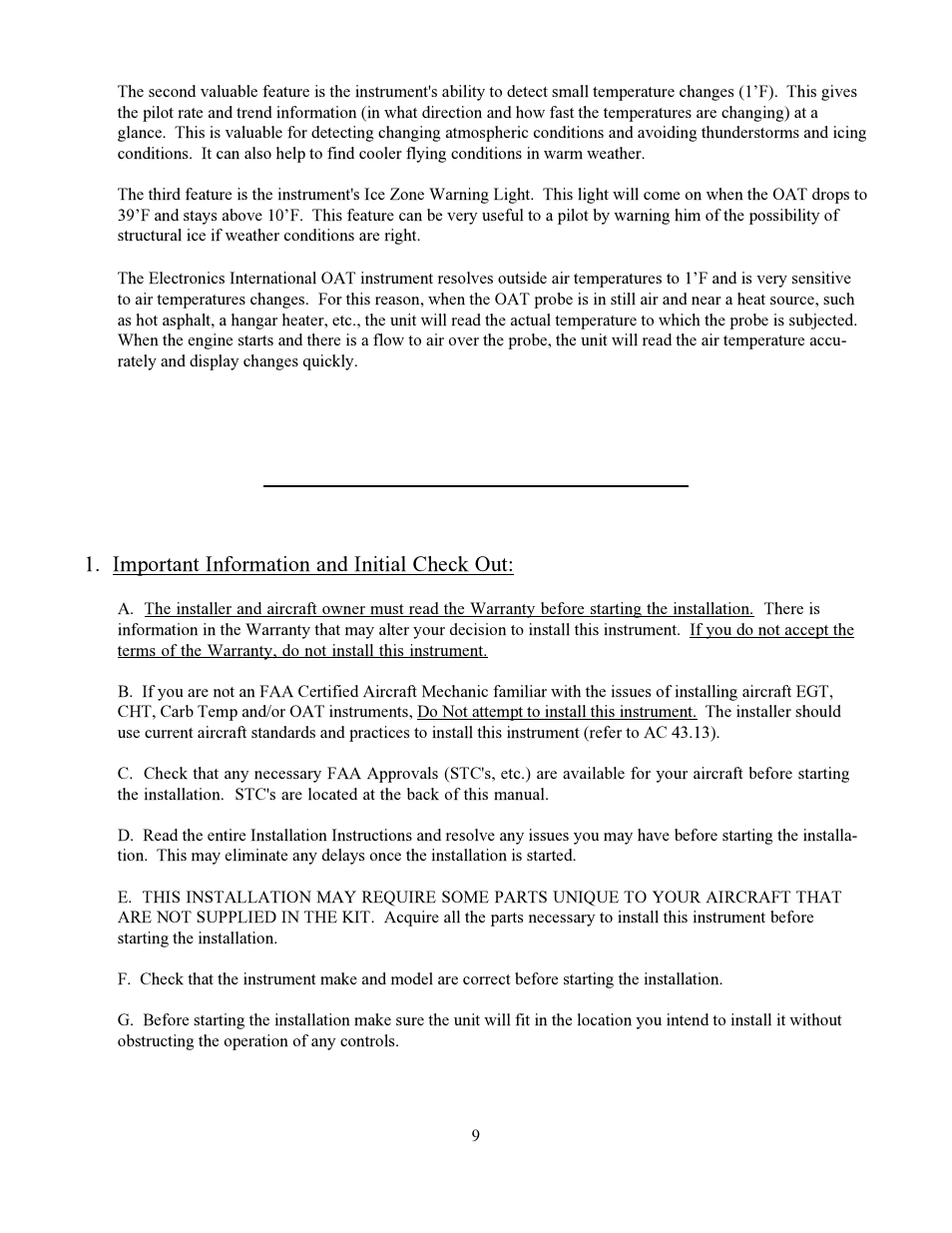 Installation instructions, Important information and initial check out | Electronics International CA-1 User Manual | Page 12 / 22