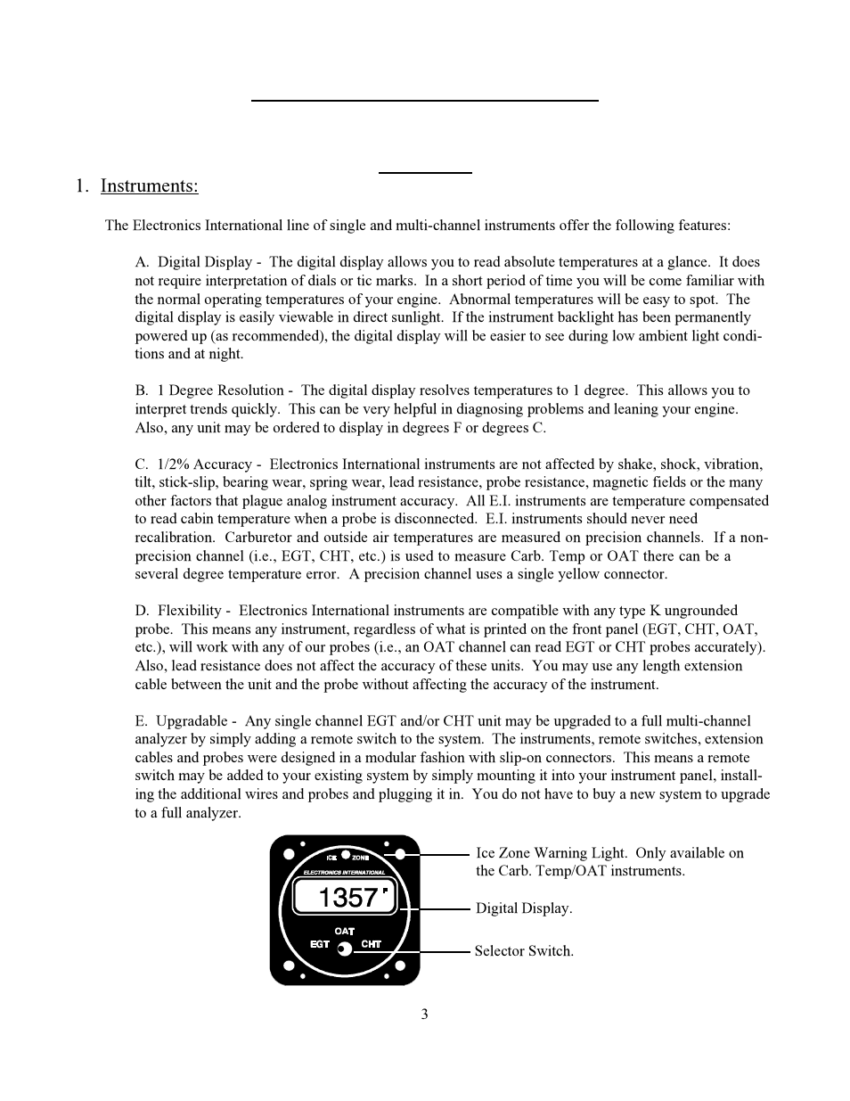 Operating instructions, Features | Electronics International CA-1 User Manual | Page 6 / 22