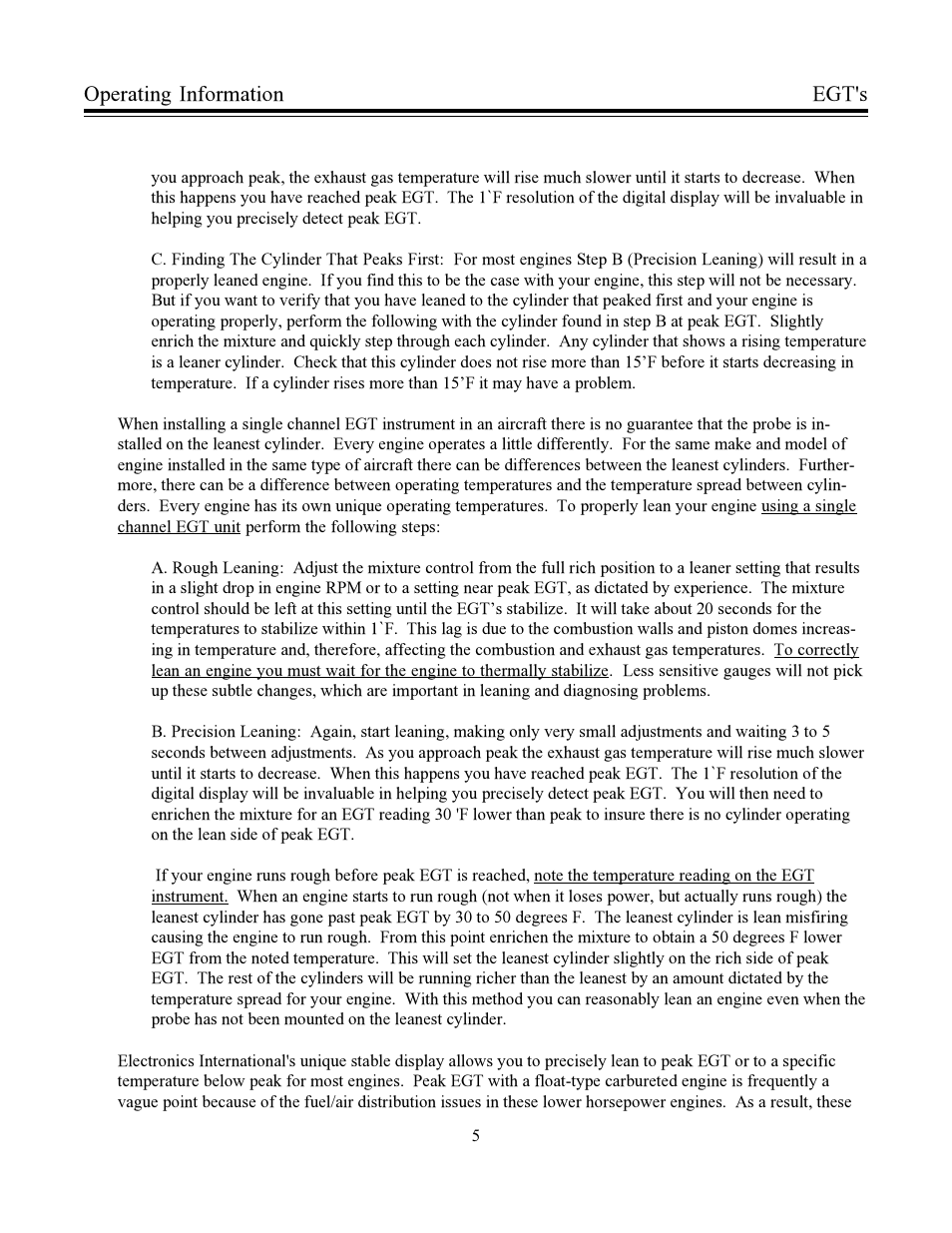 Egt's operating information | Electronics International CA-1 User Manual | Page 8 / 22