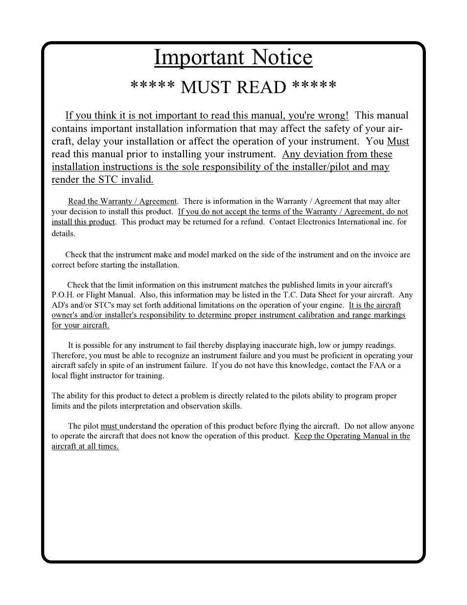 Important notice, Must read | Electronics International TC-1P User Manual | Page 3 / 22