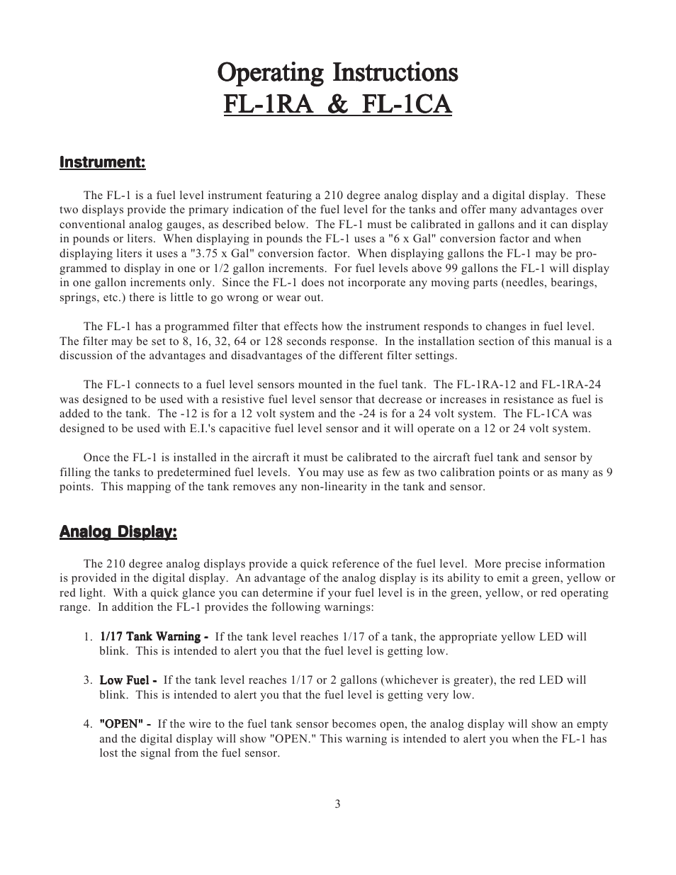 Operating instructions | Electronics International FL-1 User Manual | Page 5 / 26