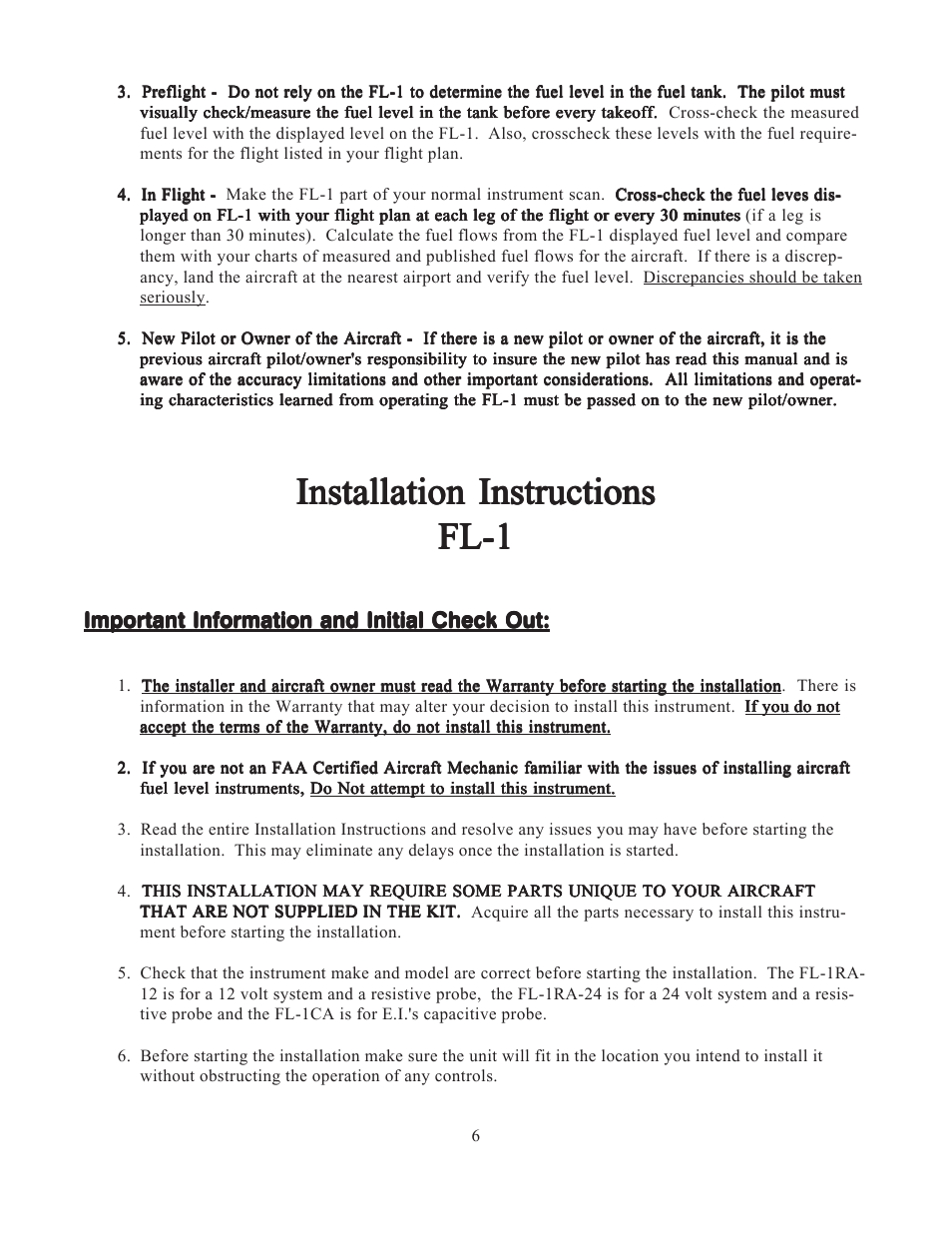 Installation instructions | Electronics International FL-1 User Manual | Page 8 / 26