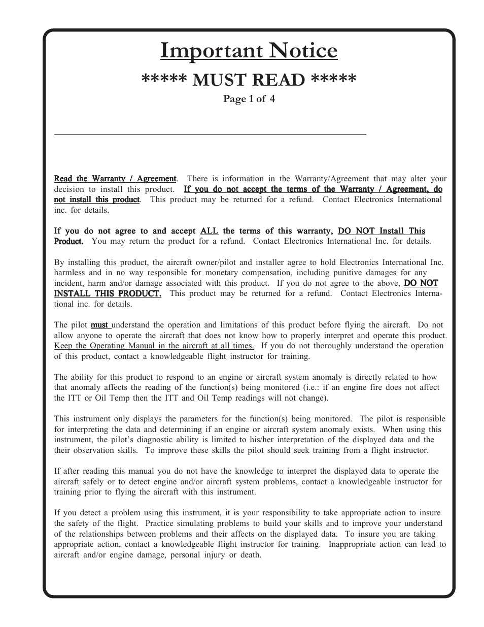 Important notice, Must read | Electronics International MVP-50T User Manual | Page 2 / 77