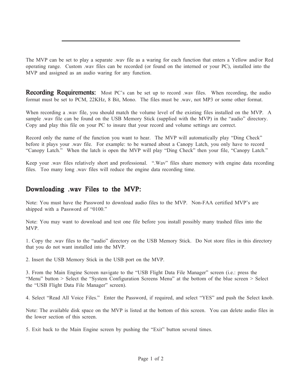 A5.0 appendix, Adding custom voice warning files to the mvp | Electronics International MVP-50T User Manual | Page 69 / 77