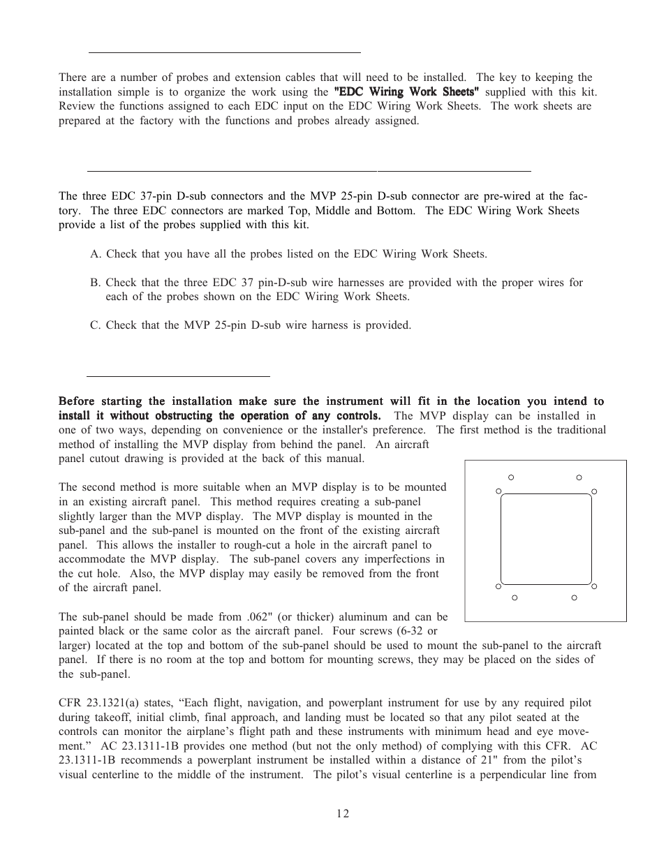 2 review the "edc wiring work sheets, 4 installing the mvp display | Electronics International MVP-50T User Manual | Page 18 / 79